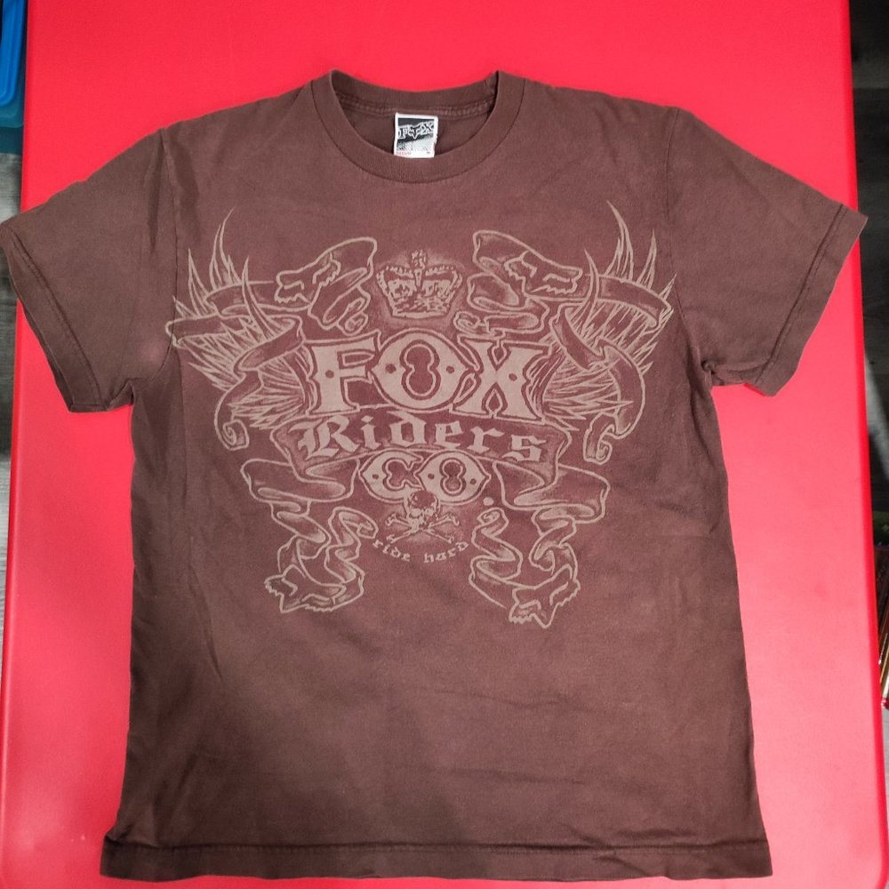 Fox Rider Co. short sleeve graphic T-shirt brown men's size M y2k nwot